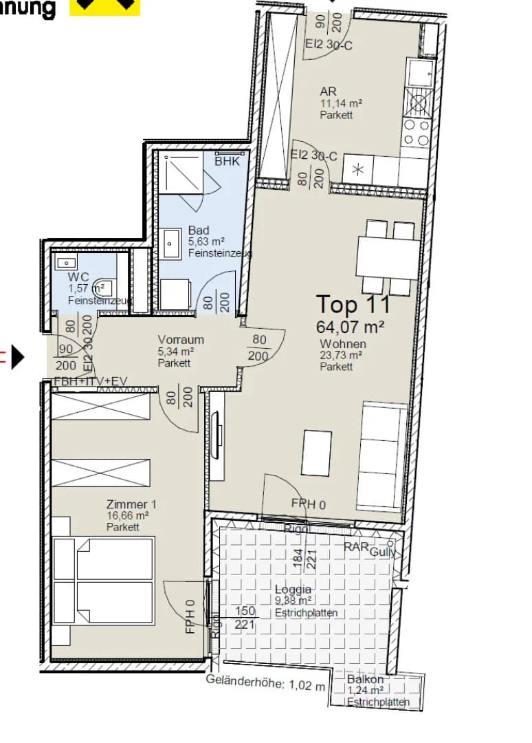 Grundriss Top 11 — Vivara — 3 Zimmer — 64 m² — 1st floor