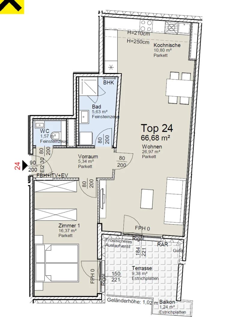 Grundriss Top 24 — Vivara — 2 Zimmer — 67 m² — 3rd floor