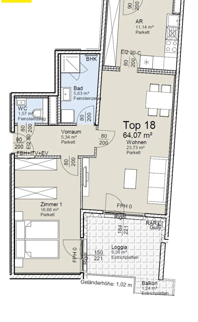 Grundriss Top 18 — Vivara — 3 Zimmer — 64 m² — 2nd floor