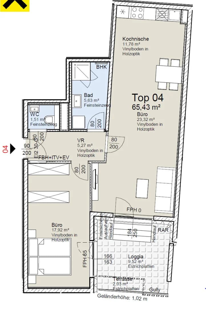 Grundriss Top 4 — Vivara — 2 Zimmer — 65 m² — Ground floor