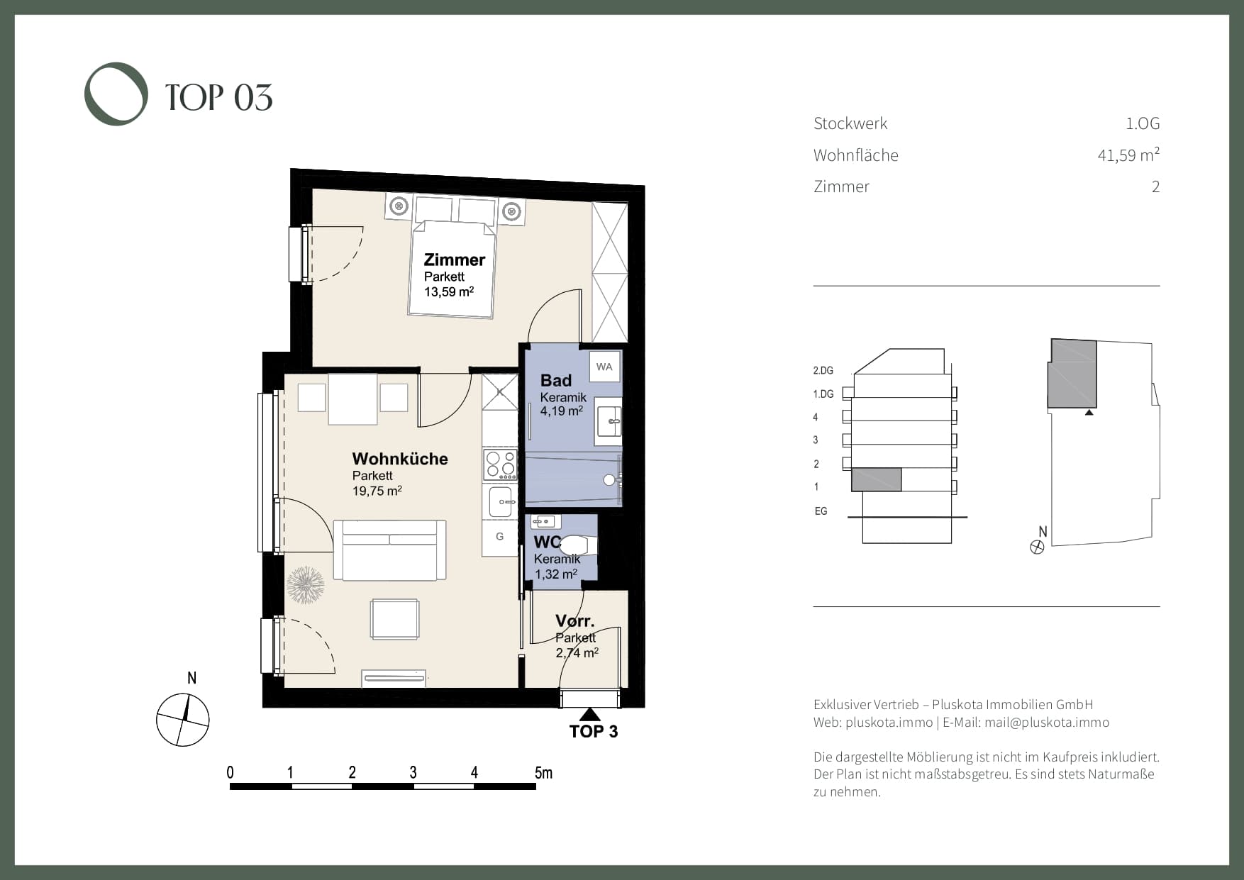 Grundriss Top 03 — Das Vivenot — 2 Zimmer — 41,6 m² — 1st floor