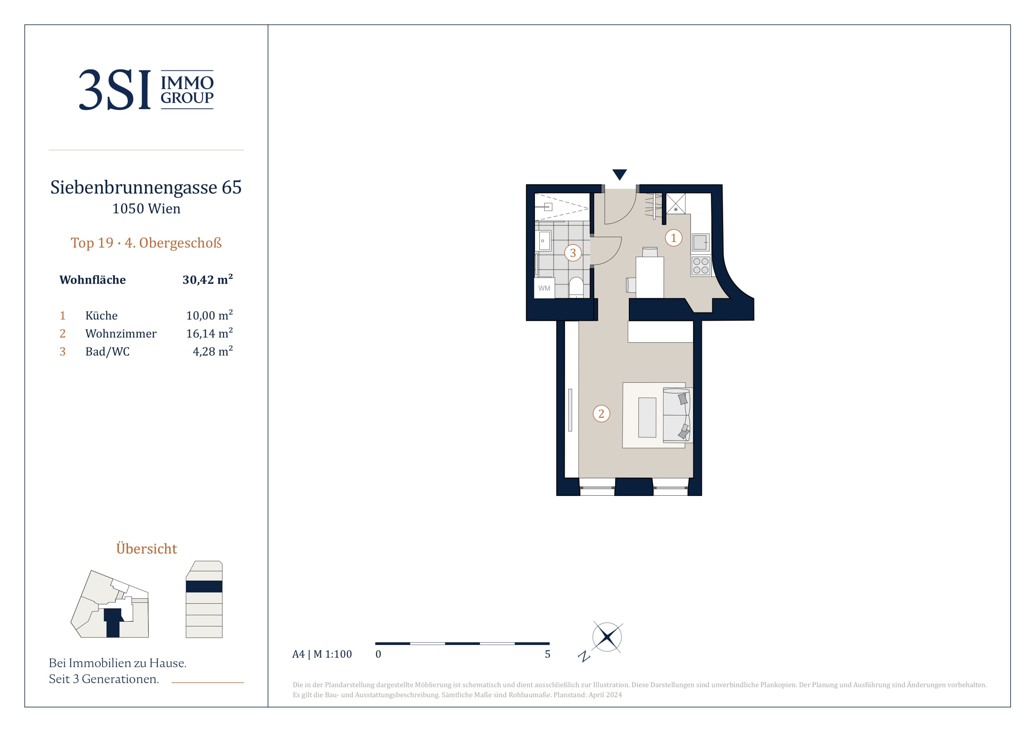 Grundriss Top 19 — Vivienne — 1 Zimmer — 30,4 m² — 4th floor