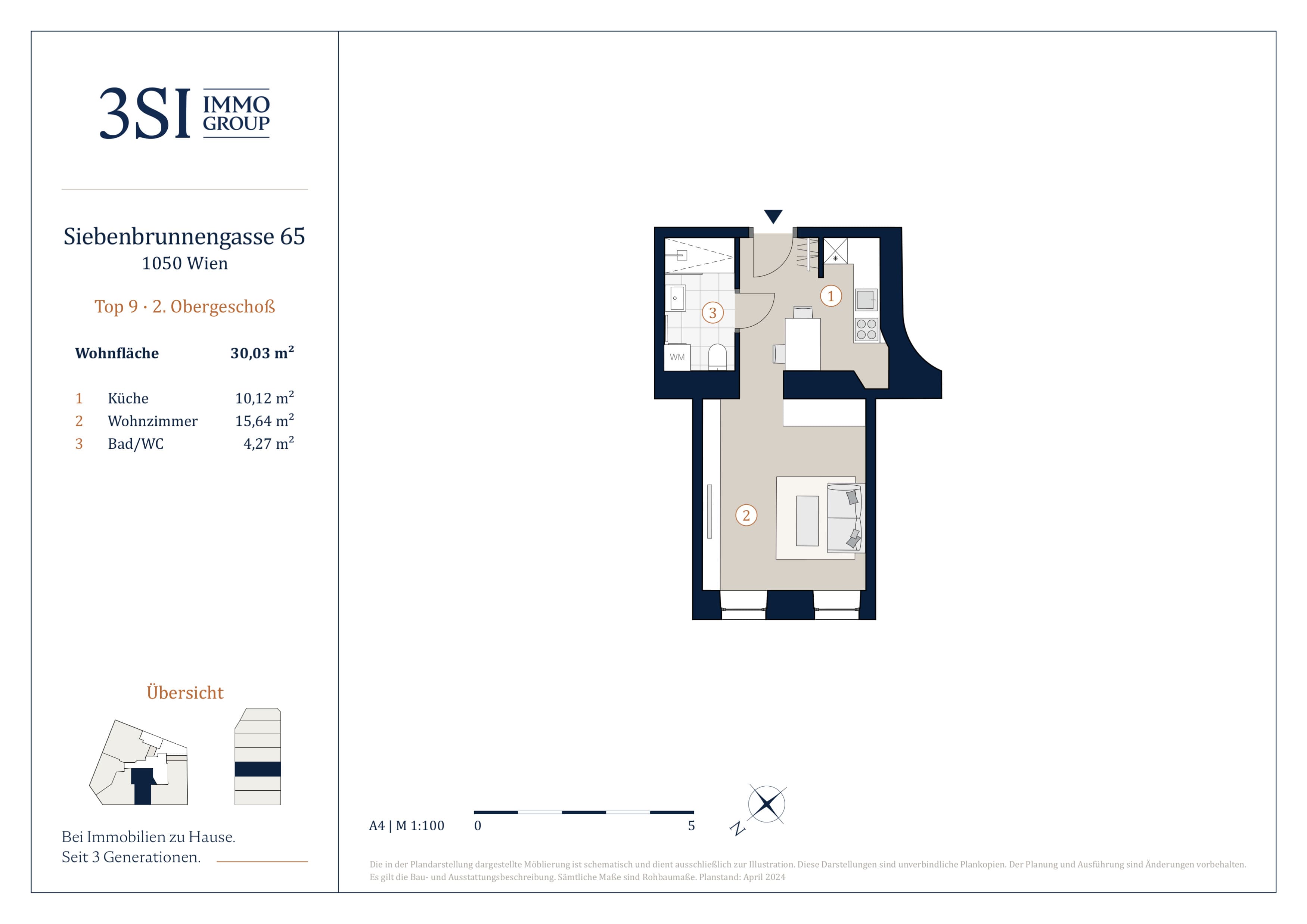 Grundriss Top 9 — Vivienne — 1 Zimmer — 30 m² — 2nd floor