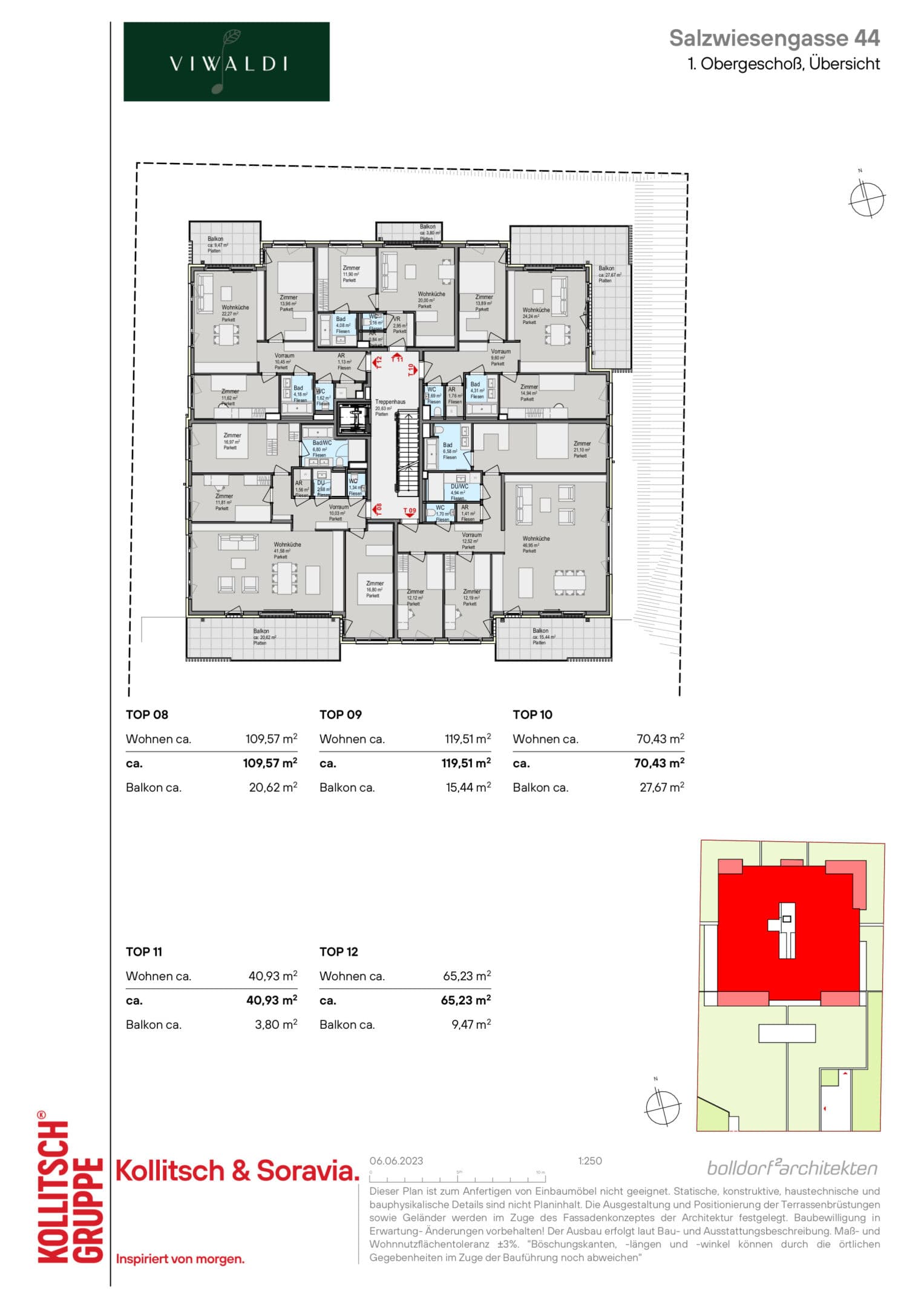 Grundriss Top 12 — Viwaldi — 3 Zimmer — 65,2 m² — 1st floor