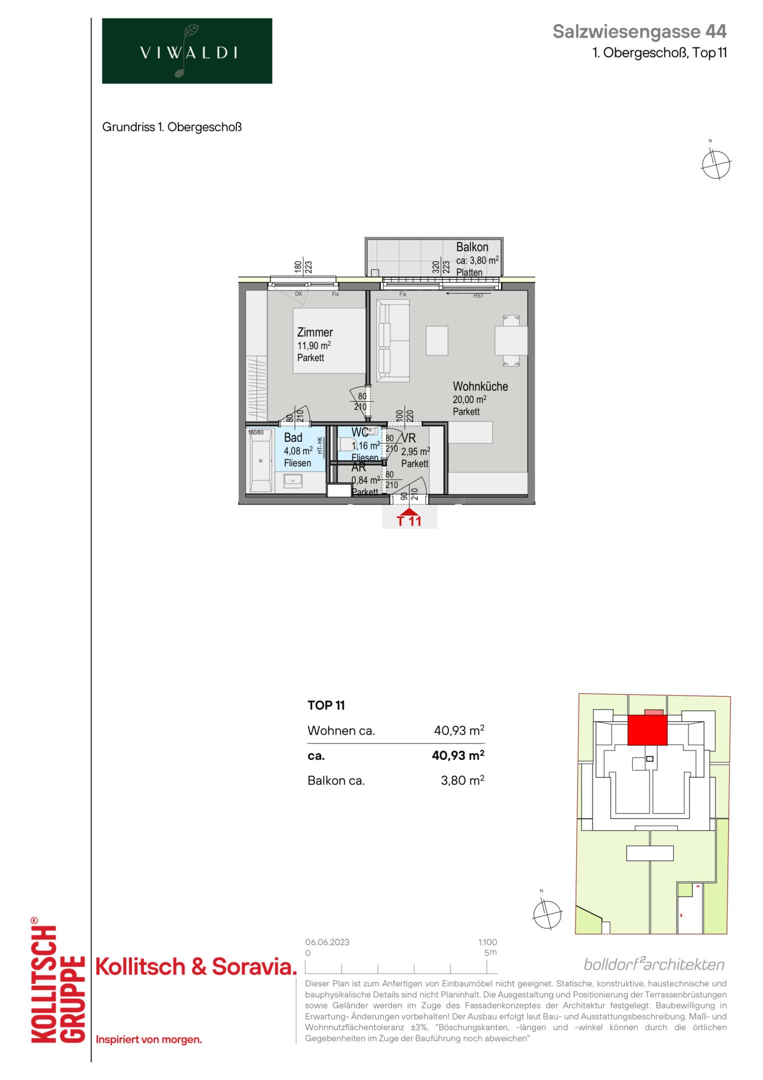 Grundriss Top 11 — Viwaldi — 2 Zimmer — 40,9 m² — 1st floor