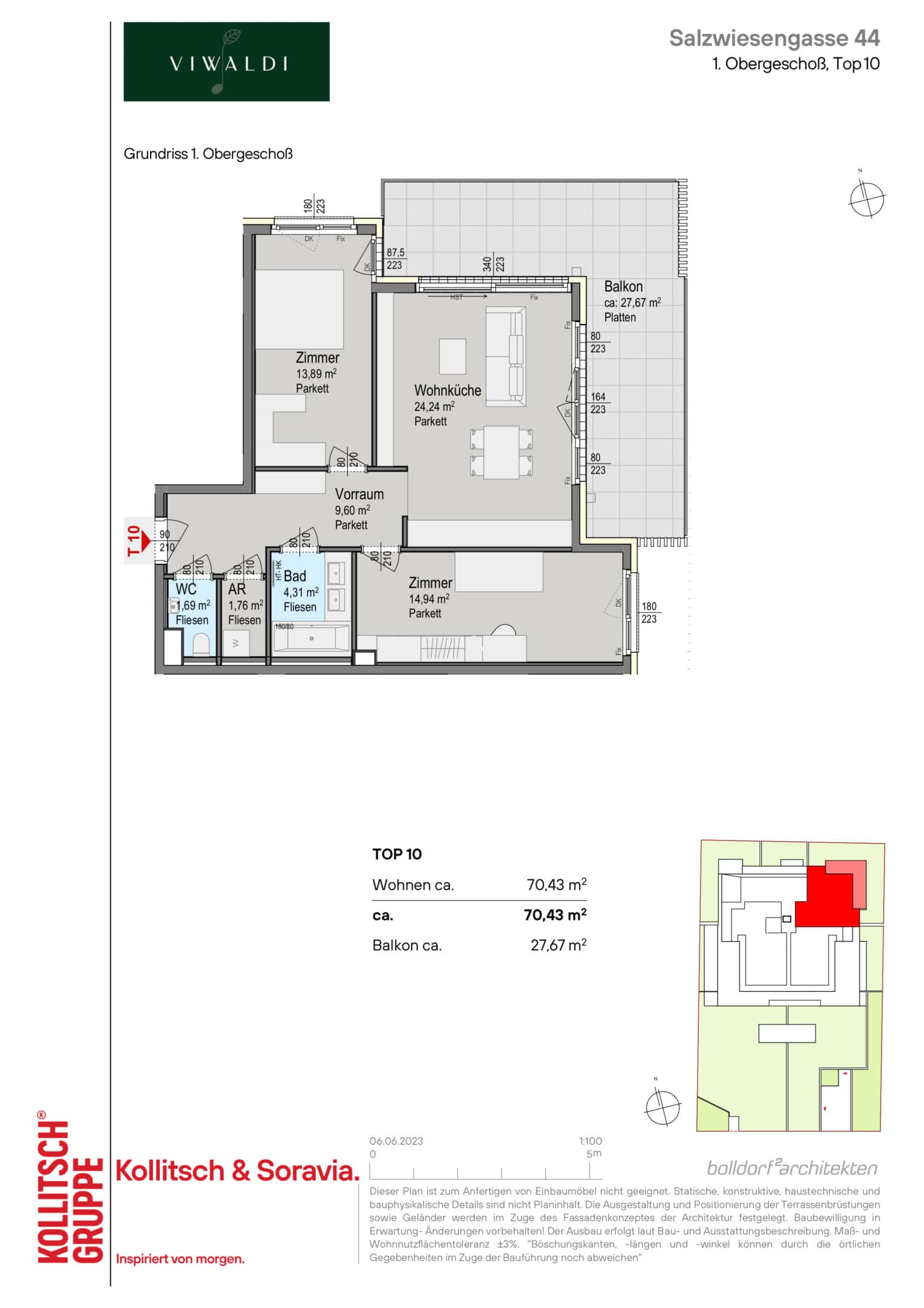 Grundriss Top 10 — Viwaldi — 3 Zimmer — 70,4 m² — 1st floor