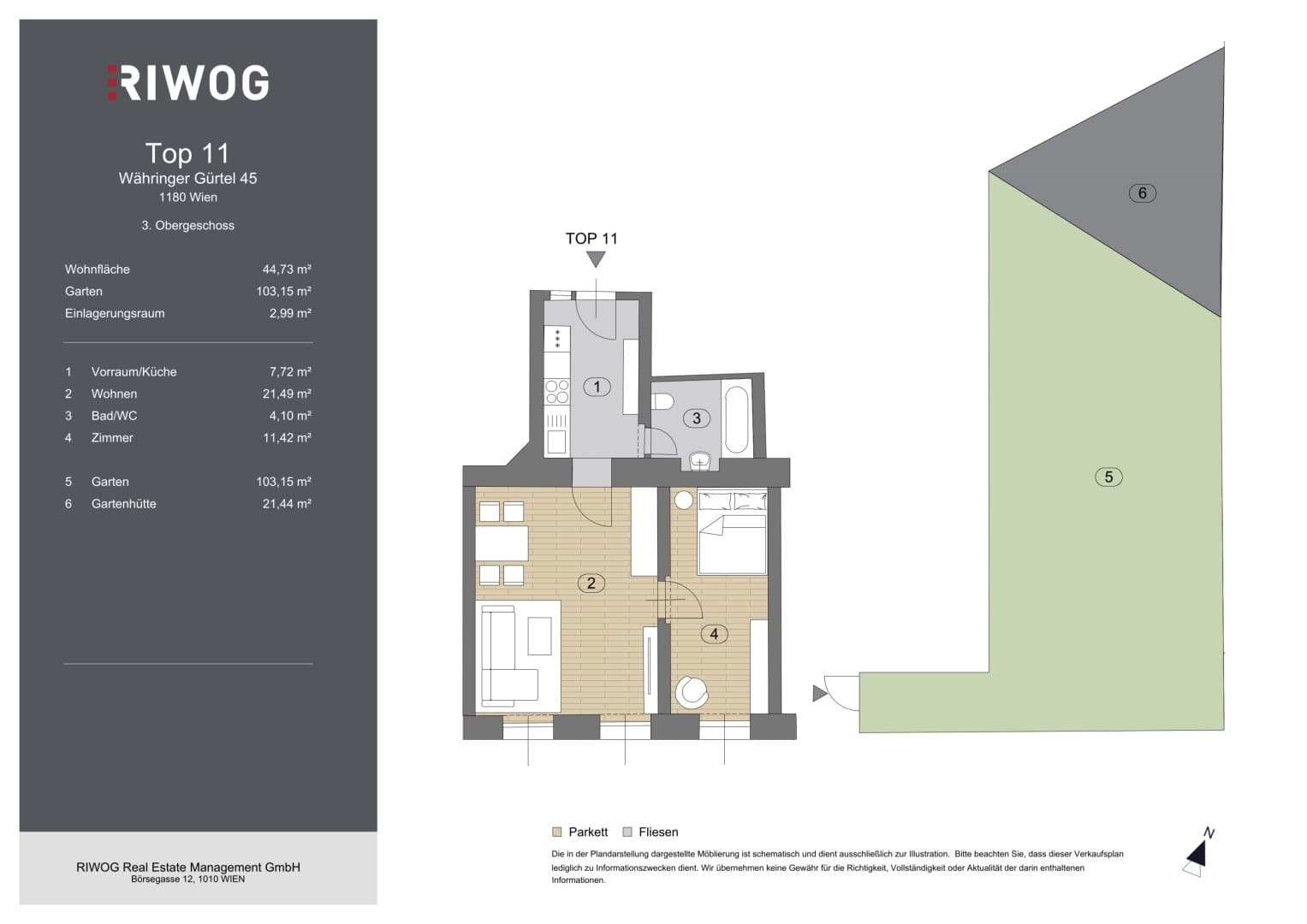 Grundriss Top 11 — Währinger Gürtel 45 — 2 Zimmer — 45 m² — 3rd floor