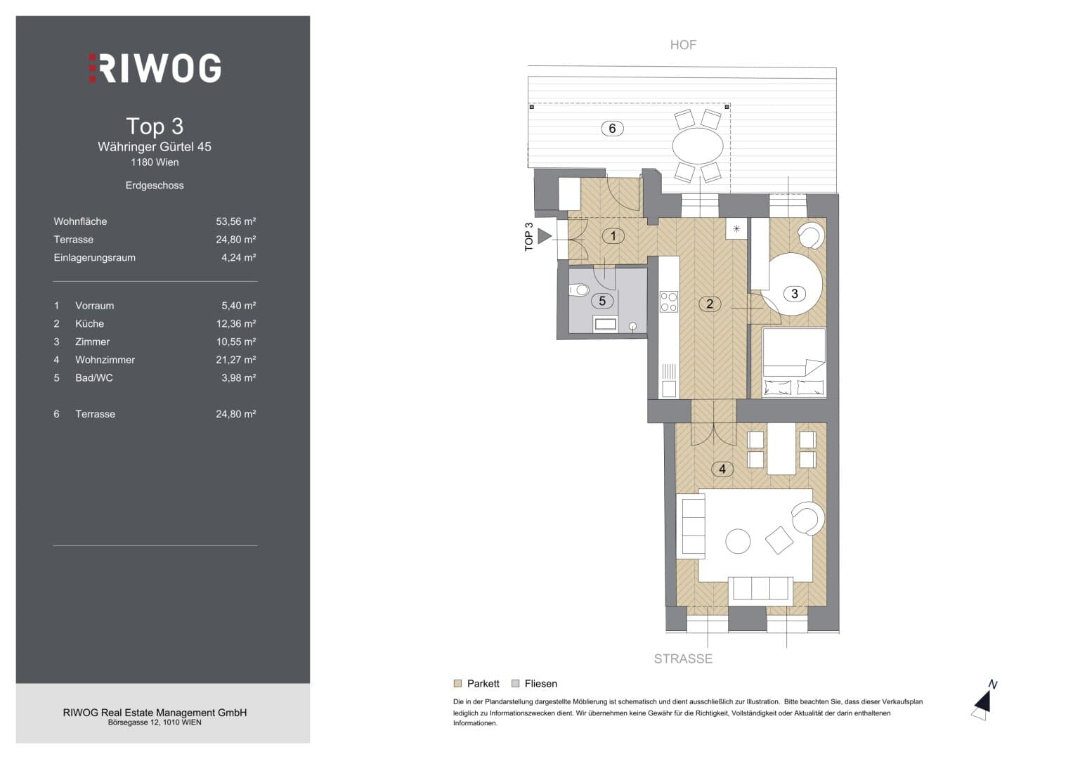 Grundriss Top 3 — Währinger Gürtel 45 — 2 Zimmer — 54 m² — Ground floor