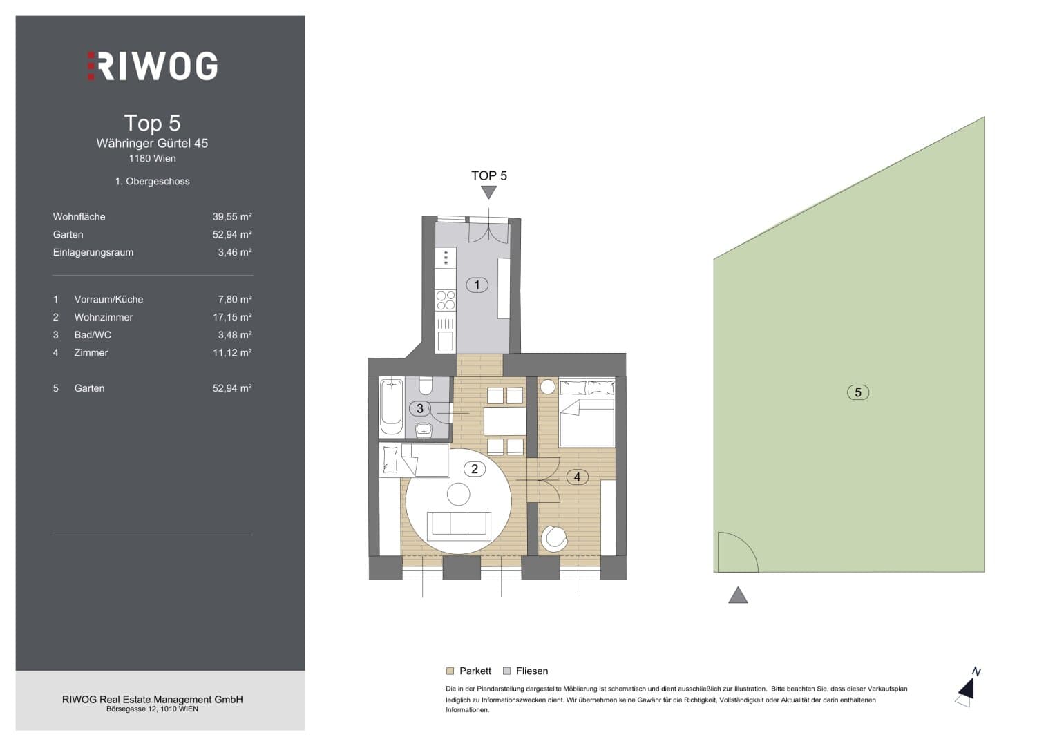 Grundriss Top 5 — Währinger Gürtel 45 — 2 Zimmer — 40 m² — 1st floor