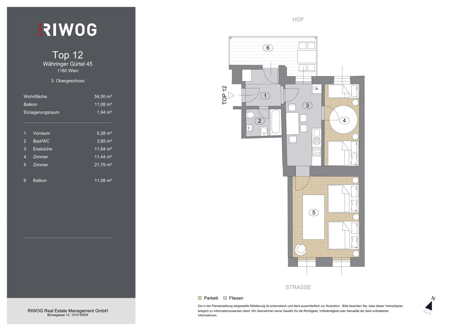 Grundriss Top 12 — Währinger Gürtel 45 — 2 Zimmer — 54 m² — 3rd floor