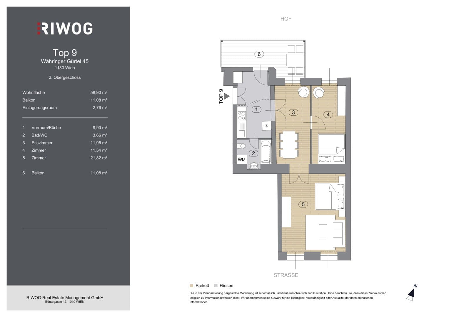 Grundriss Top 9 — Währinger Gürtel 45 — 2 Zimmer — 59 m² — 2nd floor