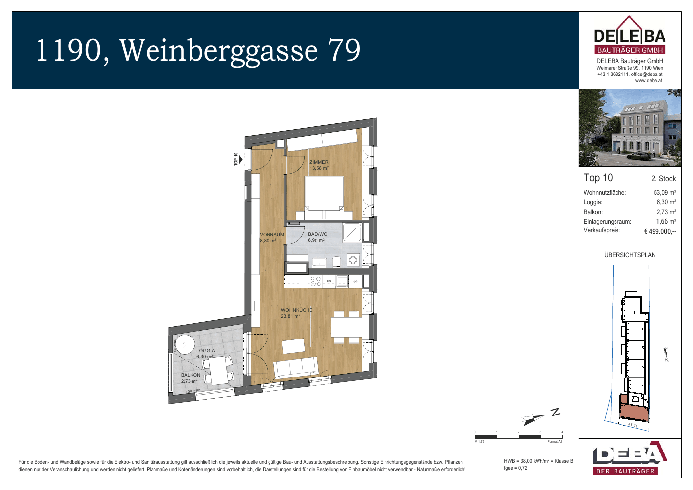 Grundriss Top 10 — Weinberggasse 79 — 2 Zimmer — 53,1 m² — 2nd floor