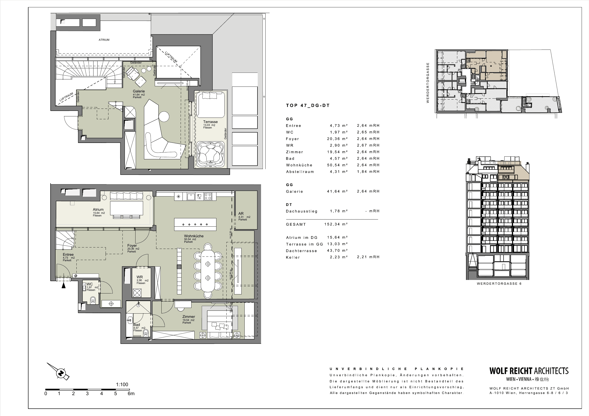 Grundriss Top 47 — Werder Six — 3 Zimmer — 151 m² — 1st attic floor — Stephansdom