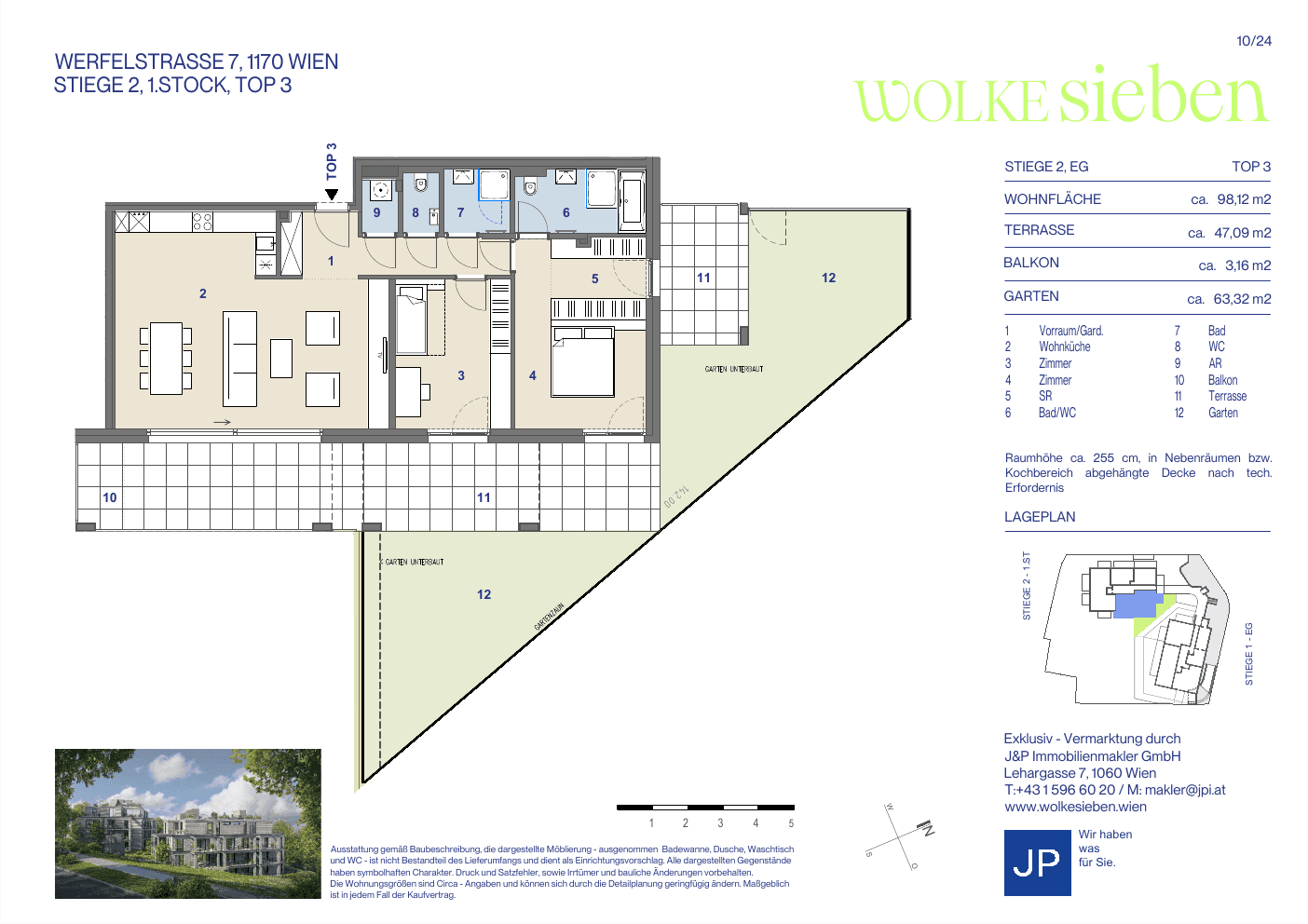 Grundriss Top 2.03 — WOLKE sieben — 3 Zimmer — 98,1 m² — 1st floor — Balkon, Terrasse, Eigengarten