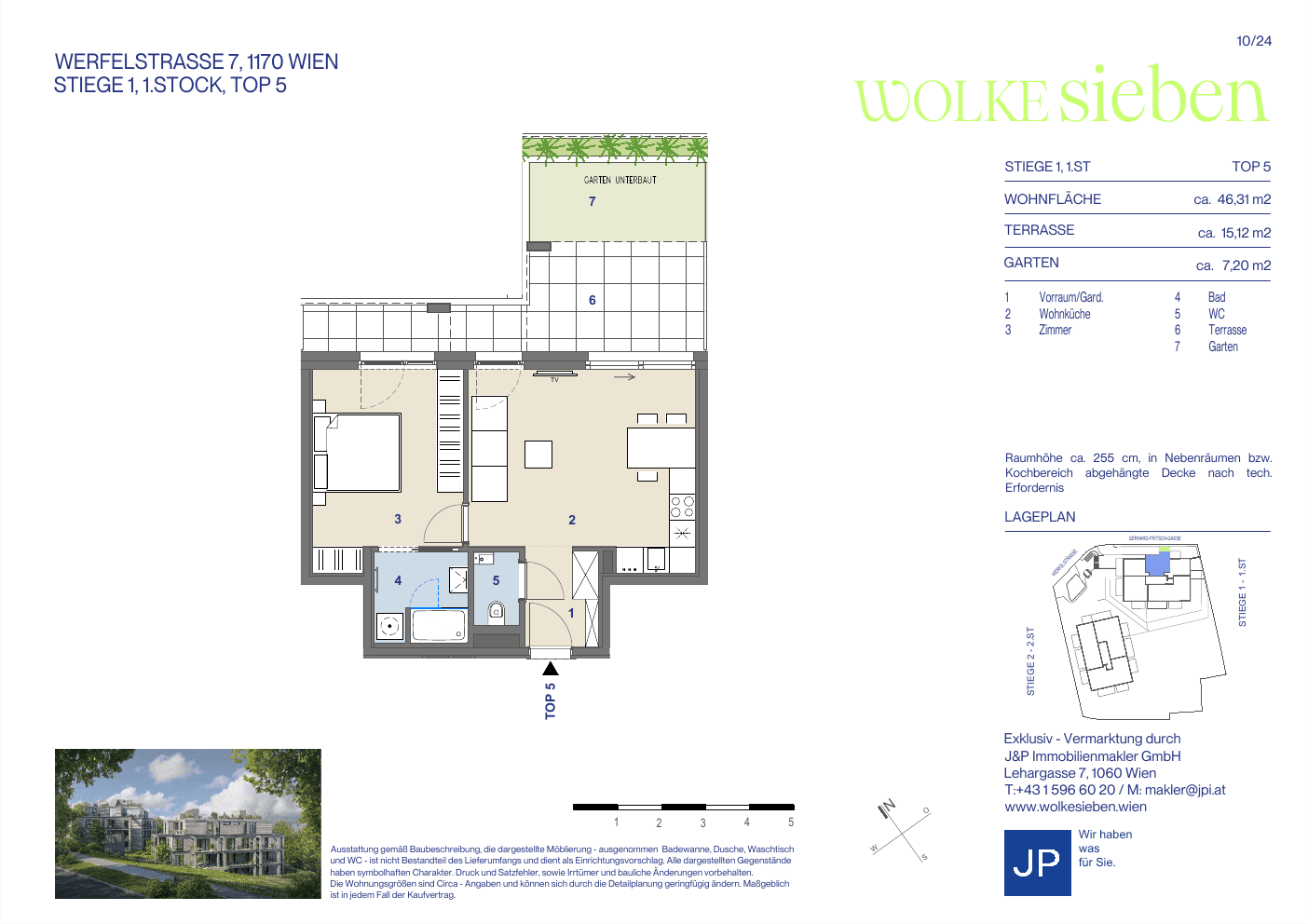 Grundriss Top 1.05 — WOLKE sieben — 2 Zimmer — 46,3 m² — 1st floor — Terrasse, Eigengarten