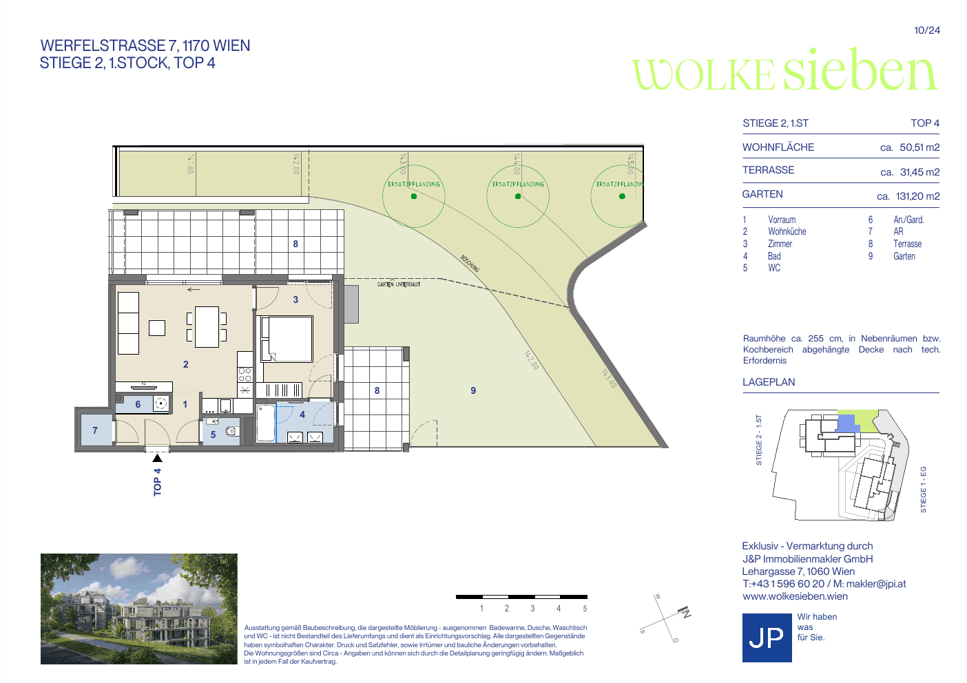 Grundriss Top 2.04 — WOLKE sieben — 2 Zimmer — 50,5 m² — 1st floor — Terrasse, Eigengarten