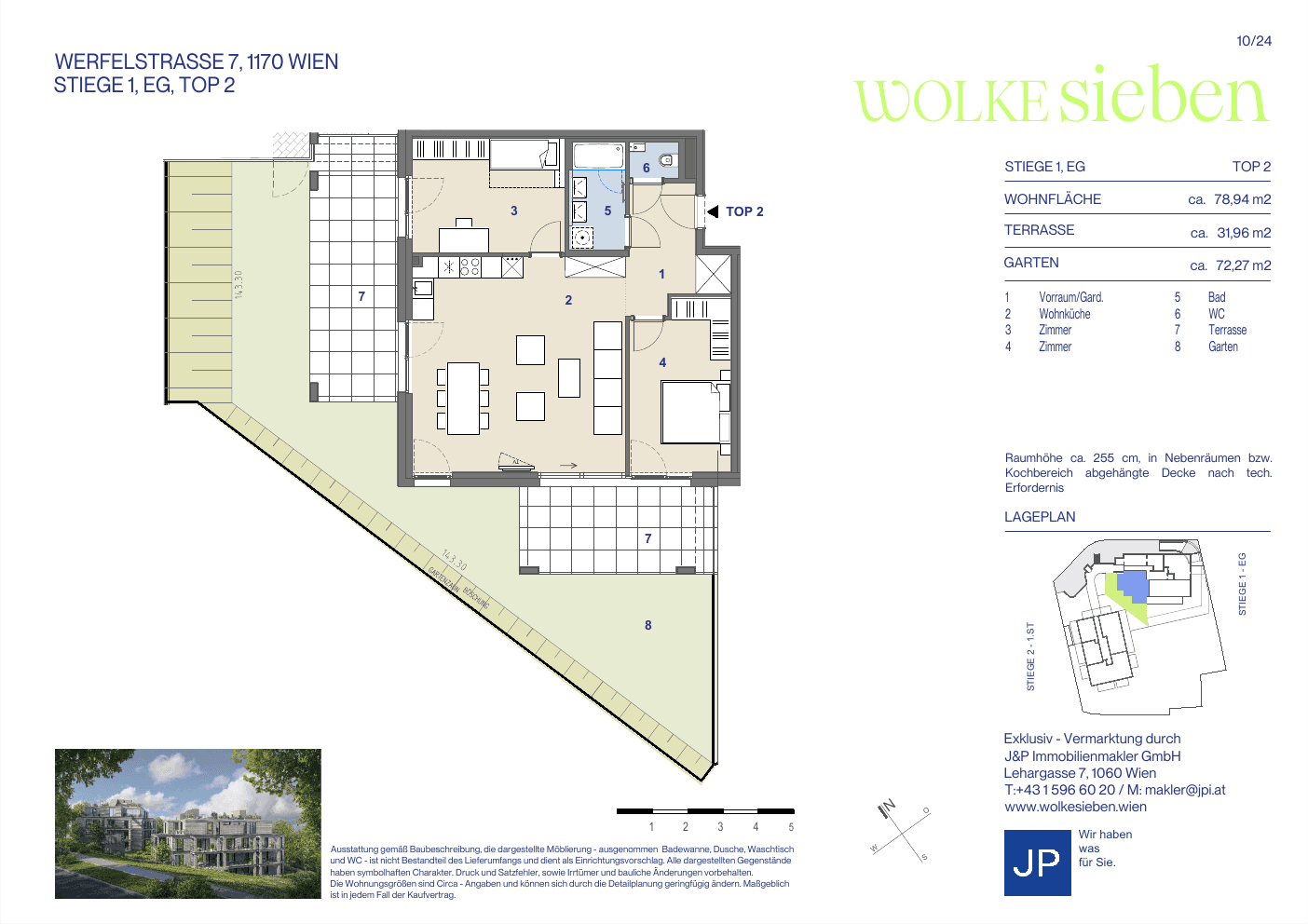 Grundriss Top 1.02 — WOLKE sieben — 3 Zimmer — 78,9 m² — Ground floor — Terrasse, Eigengarten