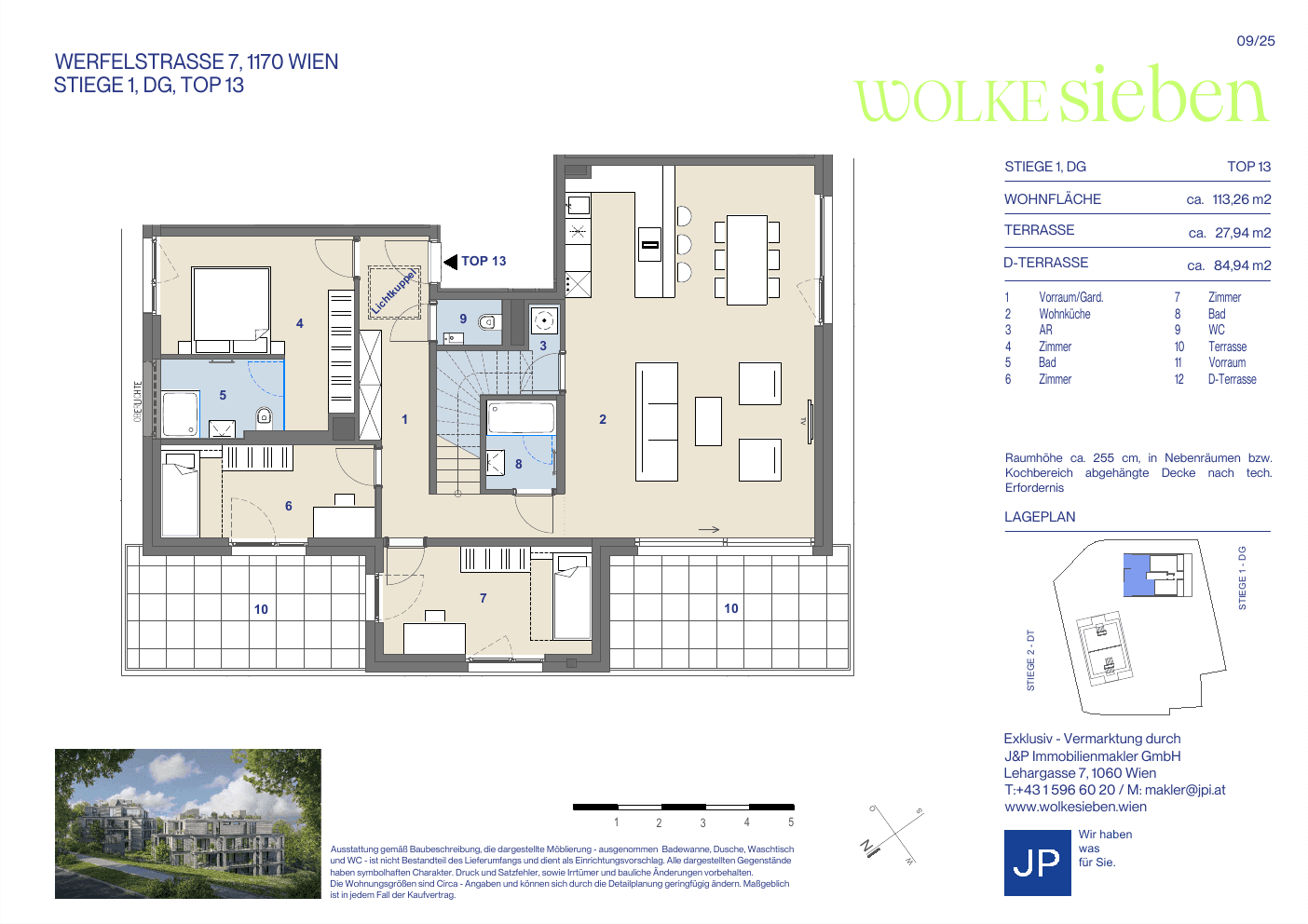 Grundriss Top 1.13 — WOLKE sieben — 4 Zimmer — 113,3 m² — Attic floor — Terrasse