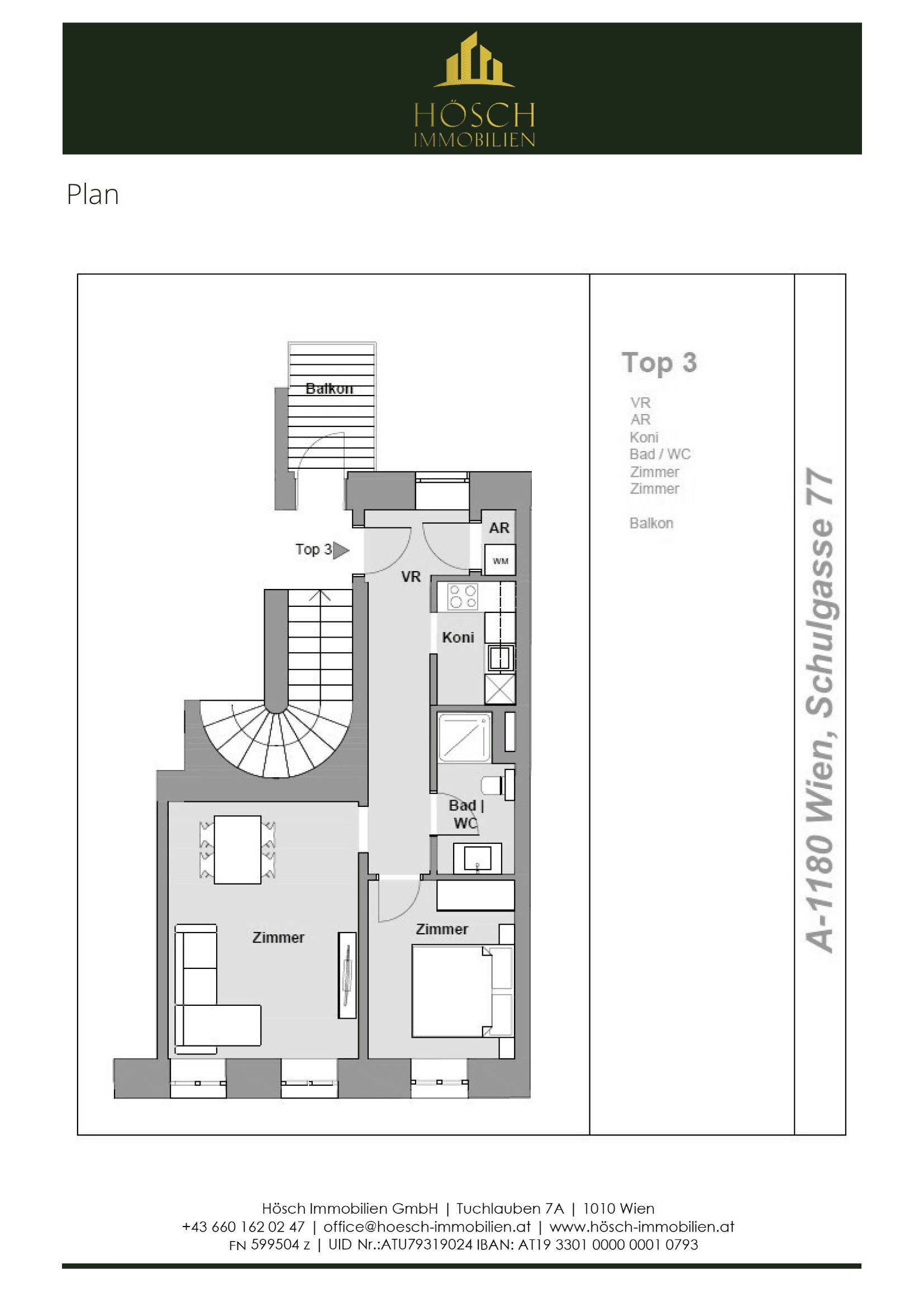 Grundriss Top 3 — Wiener Erbe — 2 Zimmer — 47,2 m² — 1st floor