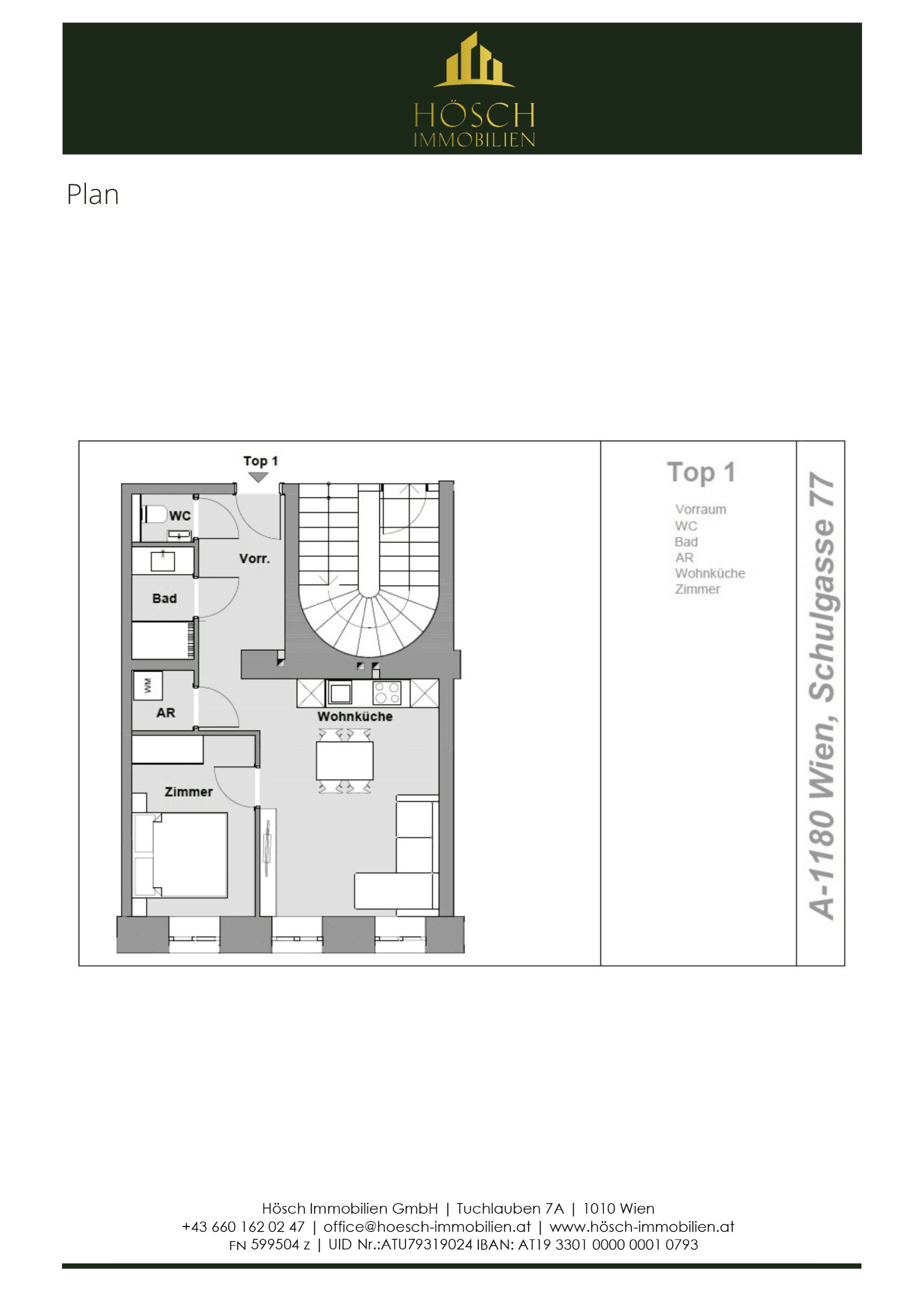 Grundriss Top 1 — Wiener Erbe — 2 Zimmer — 43,4 m² — Ground floor