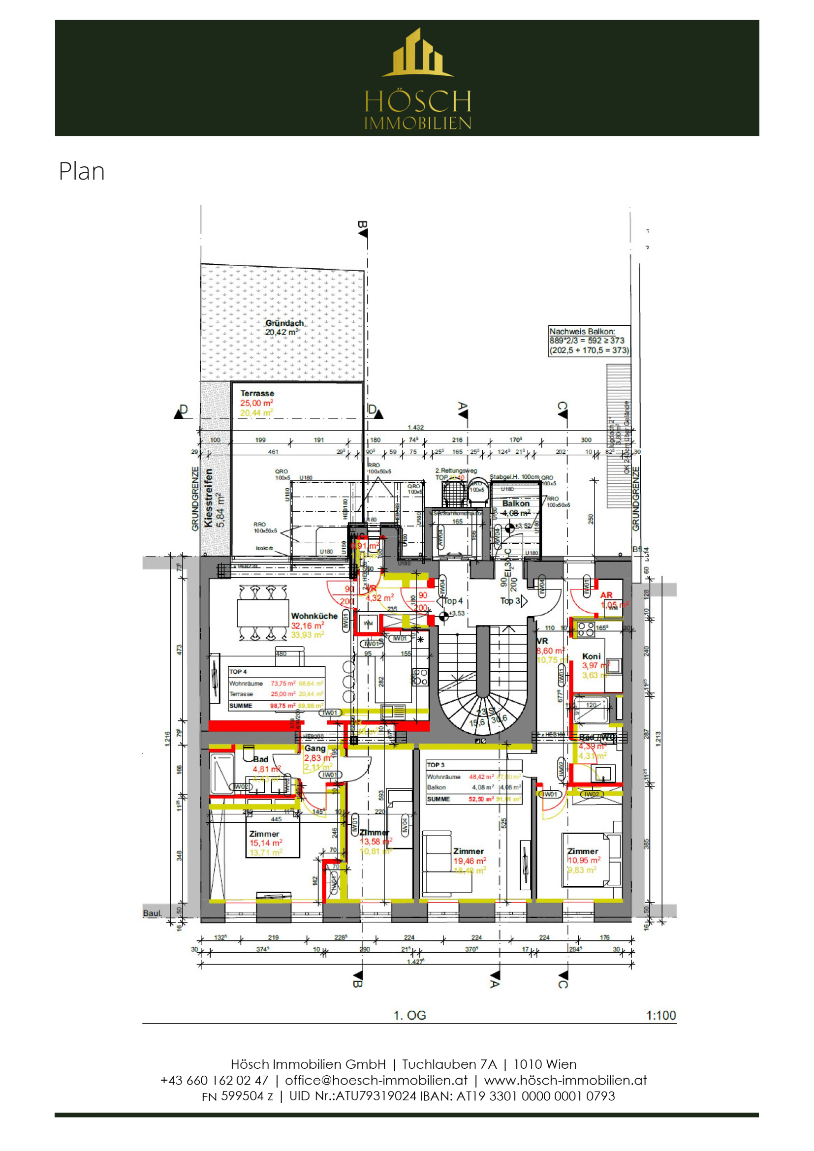 Grundriss Top 3-4 (kombinierbar) — Wiener Erbe — 3 Zimmer — 121 m² — 1st floor