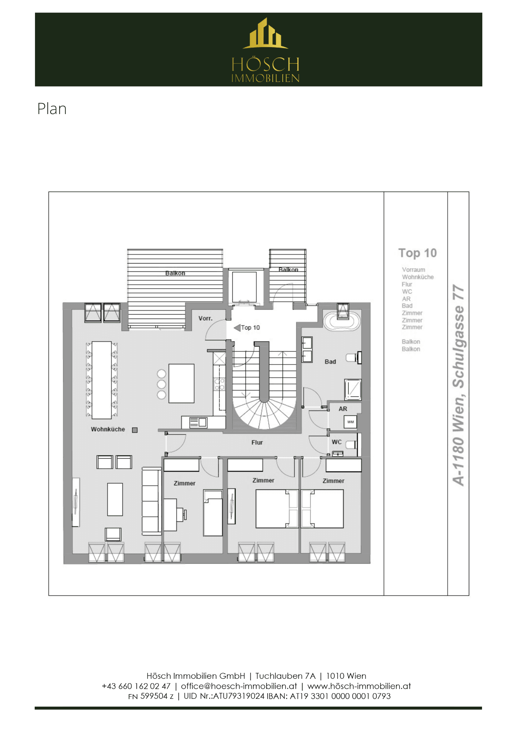 Grundriss Top 7 — Wiener Erbe — 5 Zimmer — 123,5 m² — 1st attic floor