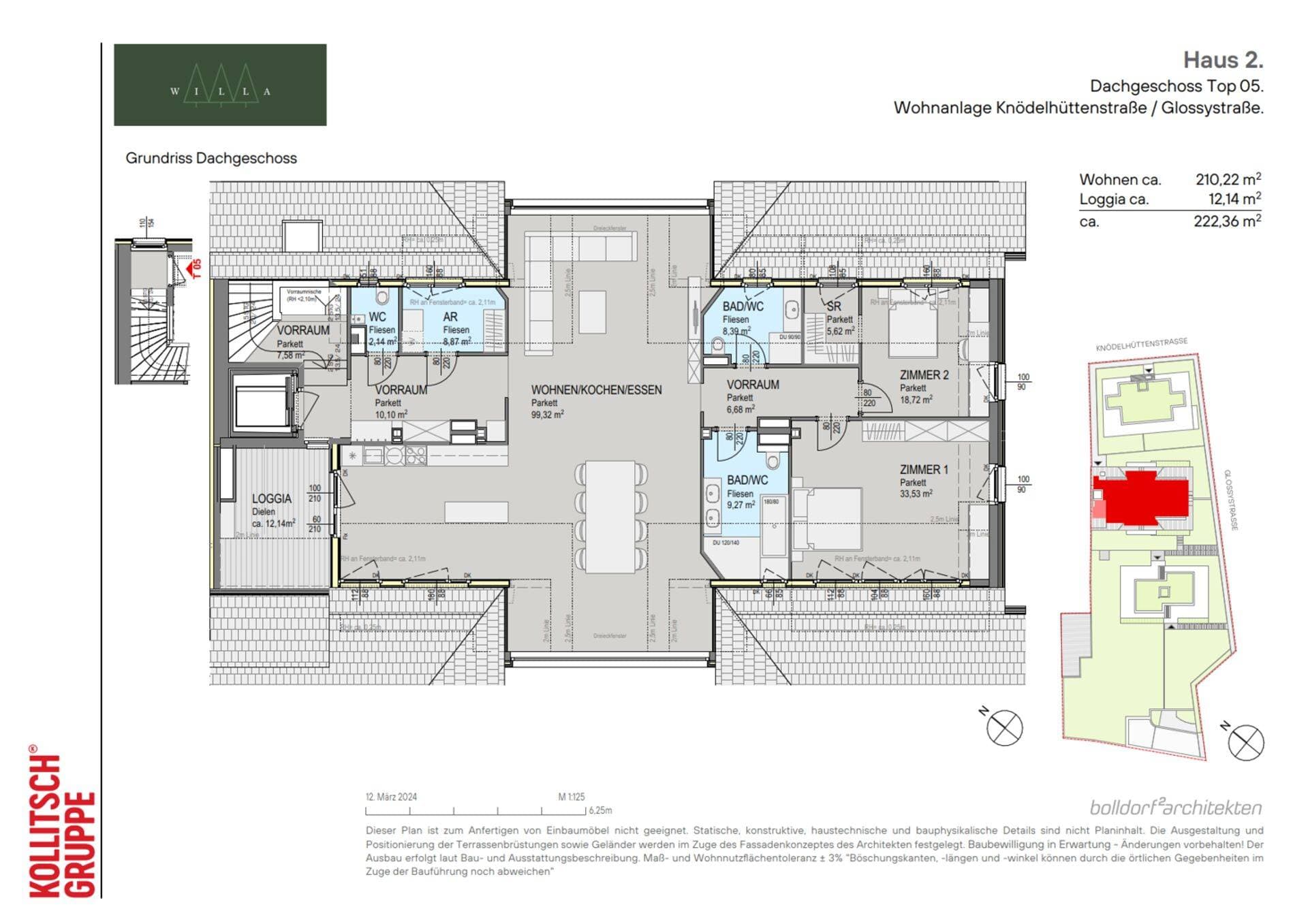 Grundriss Top 205 — Willa — 3 Zimmer — 222,4 m² — Penthouse — north, east, south