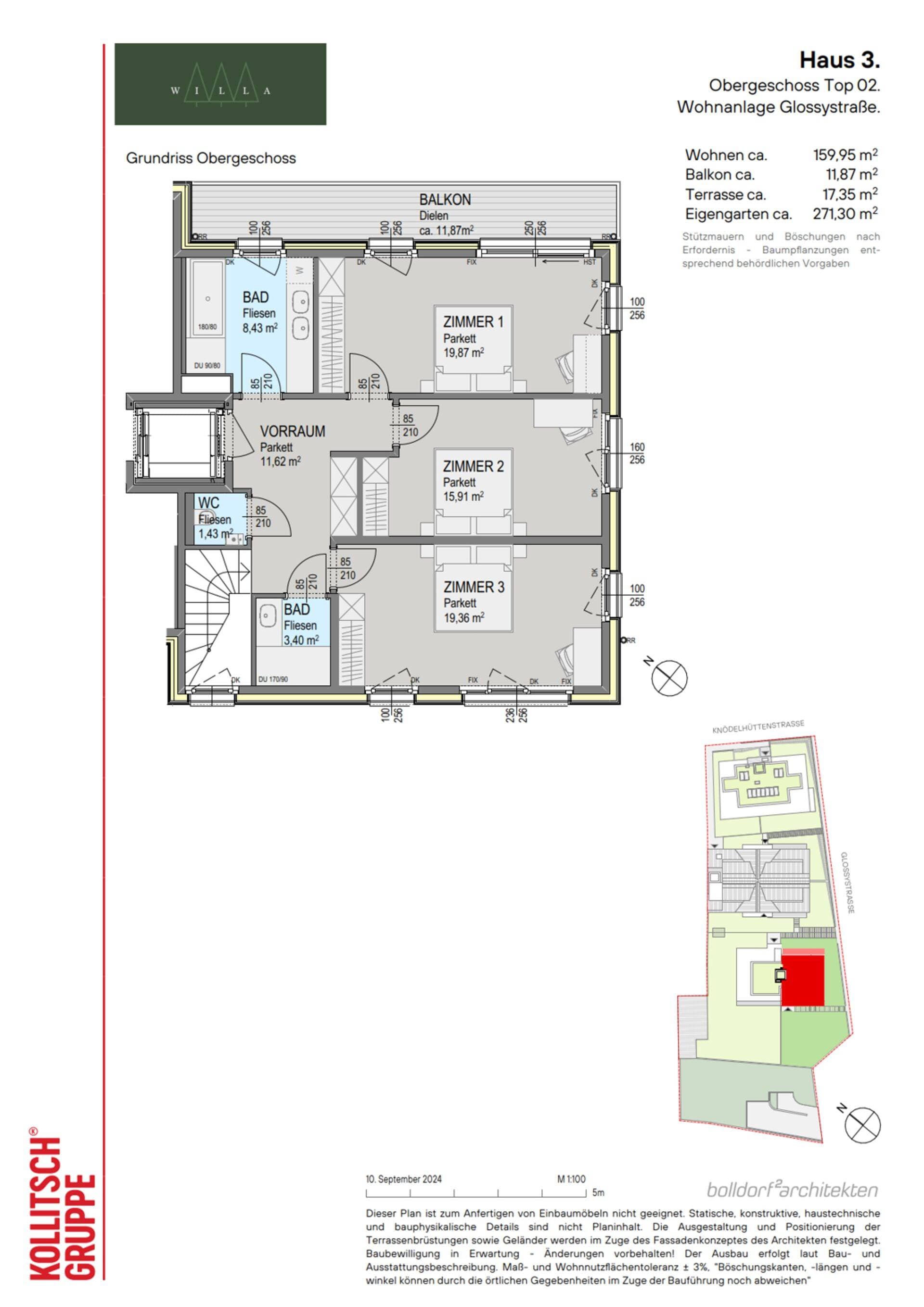 Grundriss Top 302 — Willa — 4 Zimmer — 160 m² — Ground floor — east, south, west — Grundriss 1/2