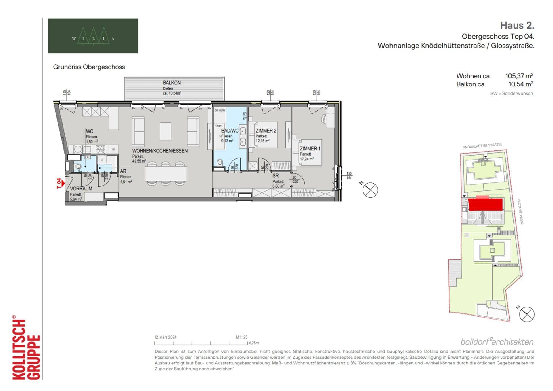 Grundriss Top 204 — Willa — 3 Zimmer — 105,4 m² — 1st floor — north, east