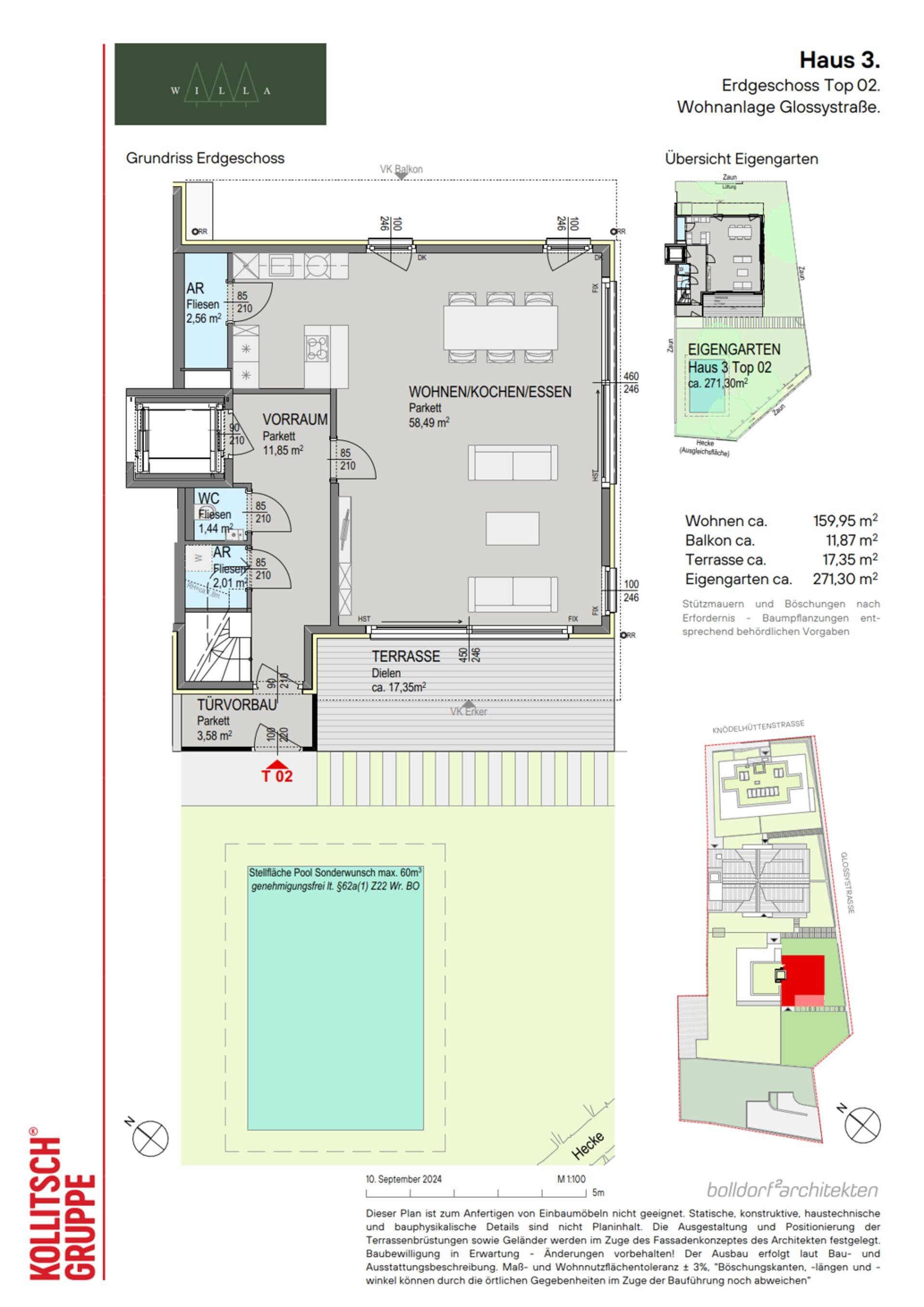 Grundriss Top 302 — Willa — 4 Zimmer — 160 m² — Ground floor — east, south, west — Grundriss 2/2