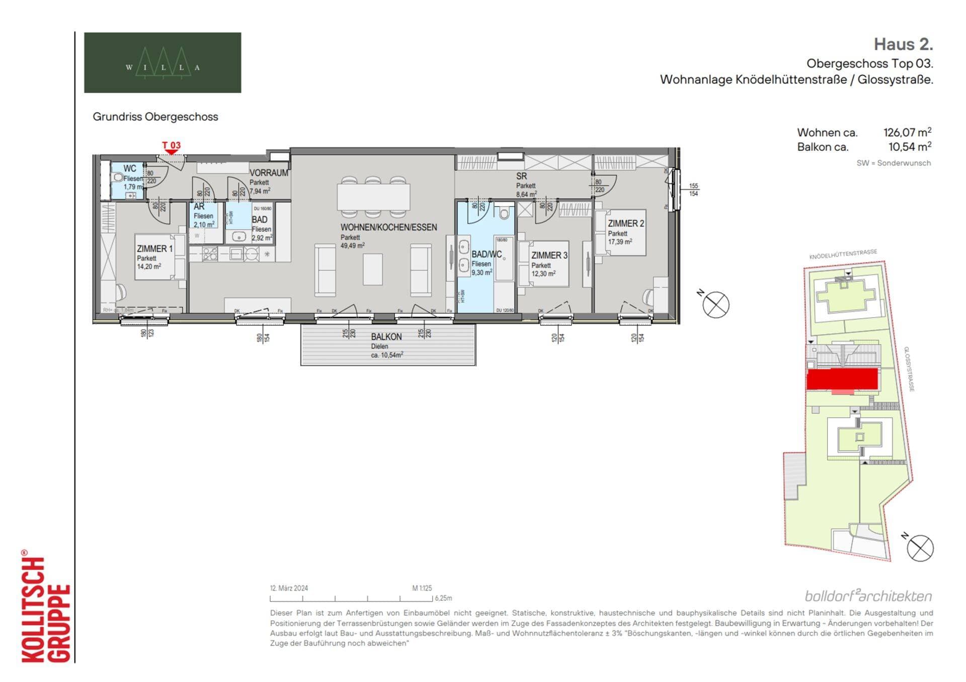 Grundriss Top 203 — Willa — 4 Zimmer — 126,1 m² — 1st floor — south, east