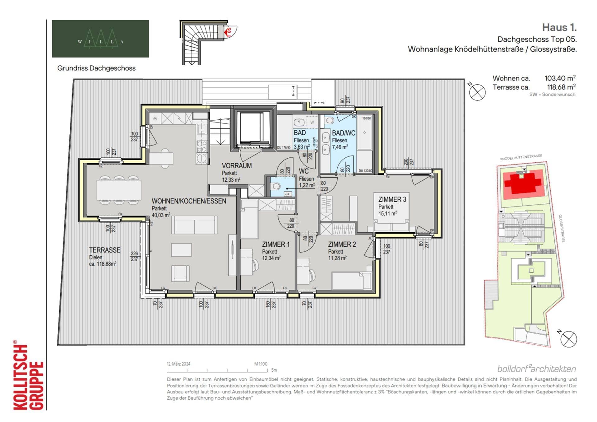 Grundriss Top 105 — Willa — 4 Zimmer — 103,4 m² — Penthouse — north, east, south, west
