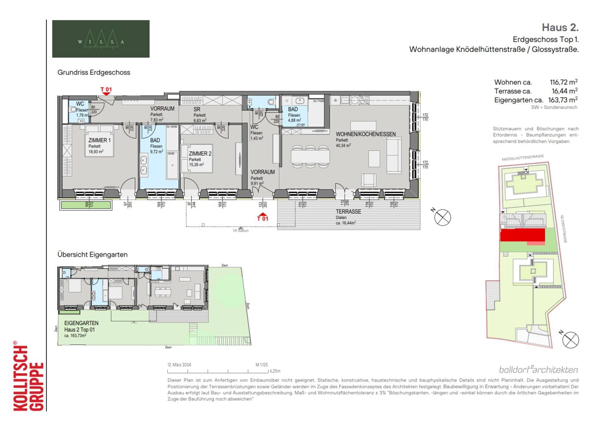 Grundriss Top 201 — Willa — 3 Zimmer — 116,7 m² — Ground floor — south, east
