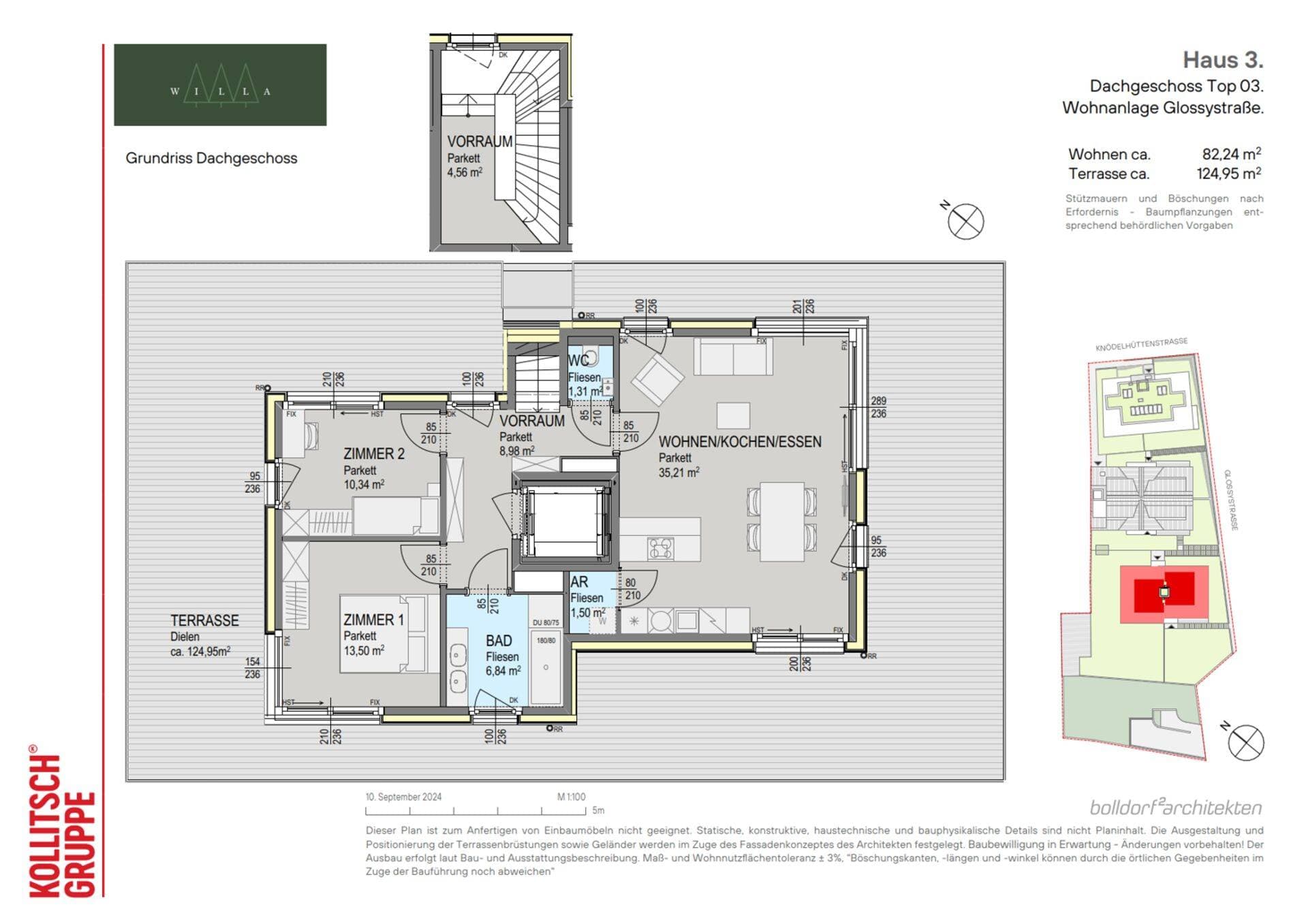 Grundriss Top 303 — Willa — 3 Zimmer — 82,2 m² — Penthouse — north, east, south, west