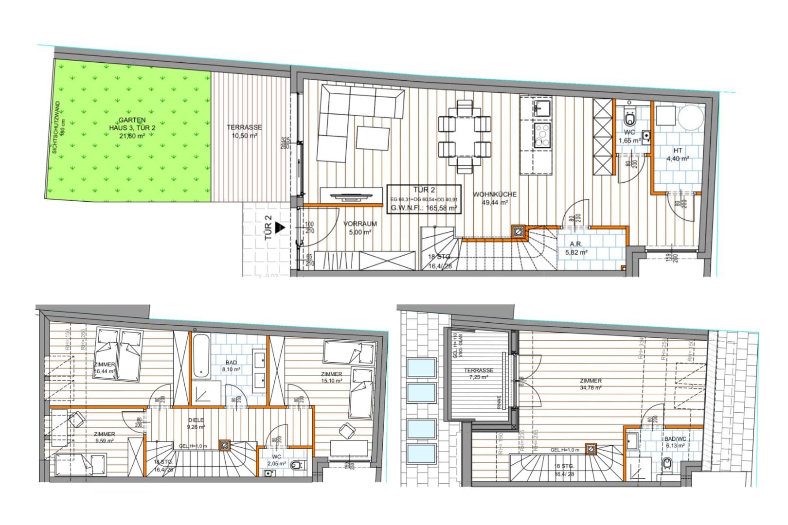 Grundriss Haus 3 Top 2 — Winzergefühl — 5 Zimmer — 165,6 m² — Maisonette — Süd