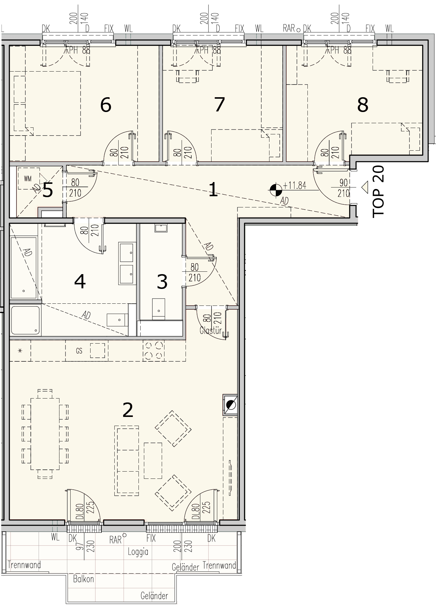 Grundriss Top 3.20 — WohnWildnis 1210 — 4 Zimmer — 101,6 m² — 4th floor — Loggia 7.61 m², Balkon 2.4 m²