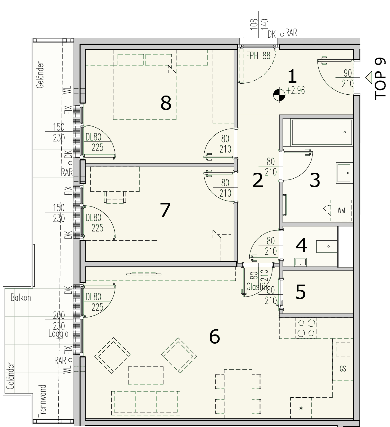 Grundriss Top 2.09 — WohnWildnis 1210 — 3 Zimmer — 77,3 m² — 1st floor — Loggia 4.11 m², Balkon 10.92 m²