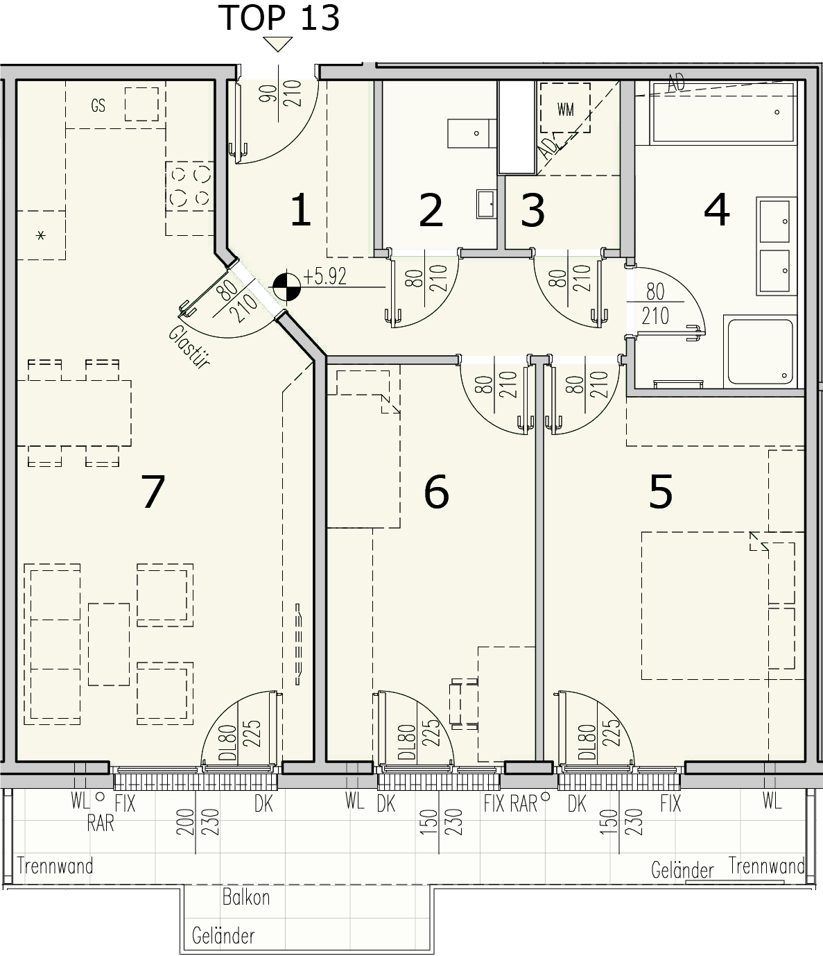 Grundriss Top 3.13 — WohnWildnis 1210 — 3 Zimmer — 76 m² — 2nd floor — Loggia 11.37 m², Balkon 2.4 m²