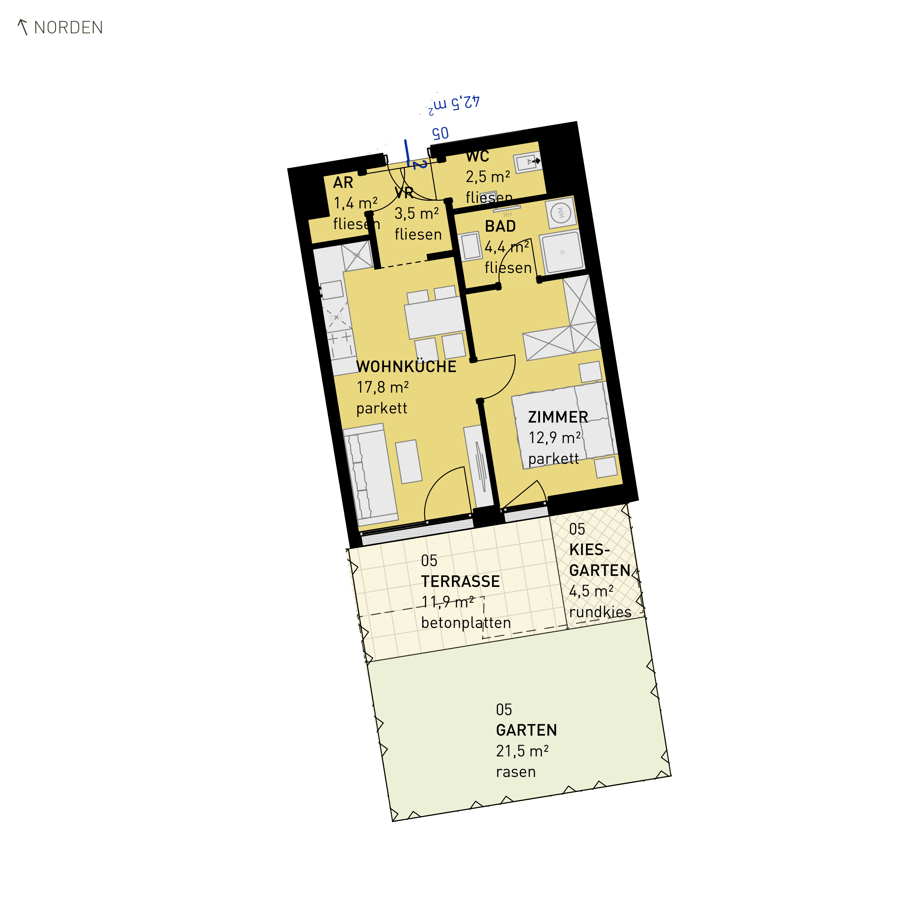 Grundriss Top 05 — Wulzendorfstraße 101 — 2 Zimmer — 42,5 m² — Ground floor — S