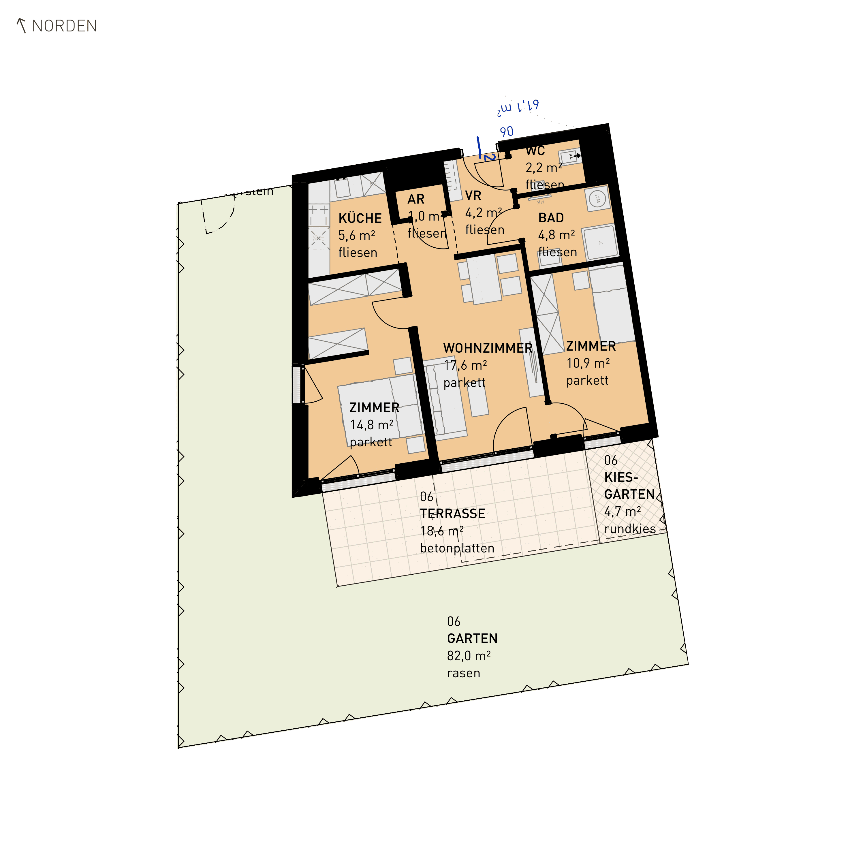 Grundriss Top 06 — Wulzendorfstraße 101 — 3 Zimmer — 61,1 m² — Ground floor — S