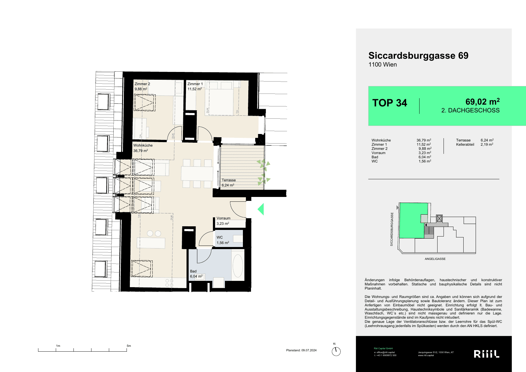 Grundriss Top 34 — Your Favorite — 3 Zimmer — 69 m² — 2nd attic floor
