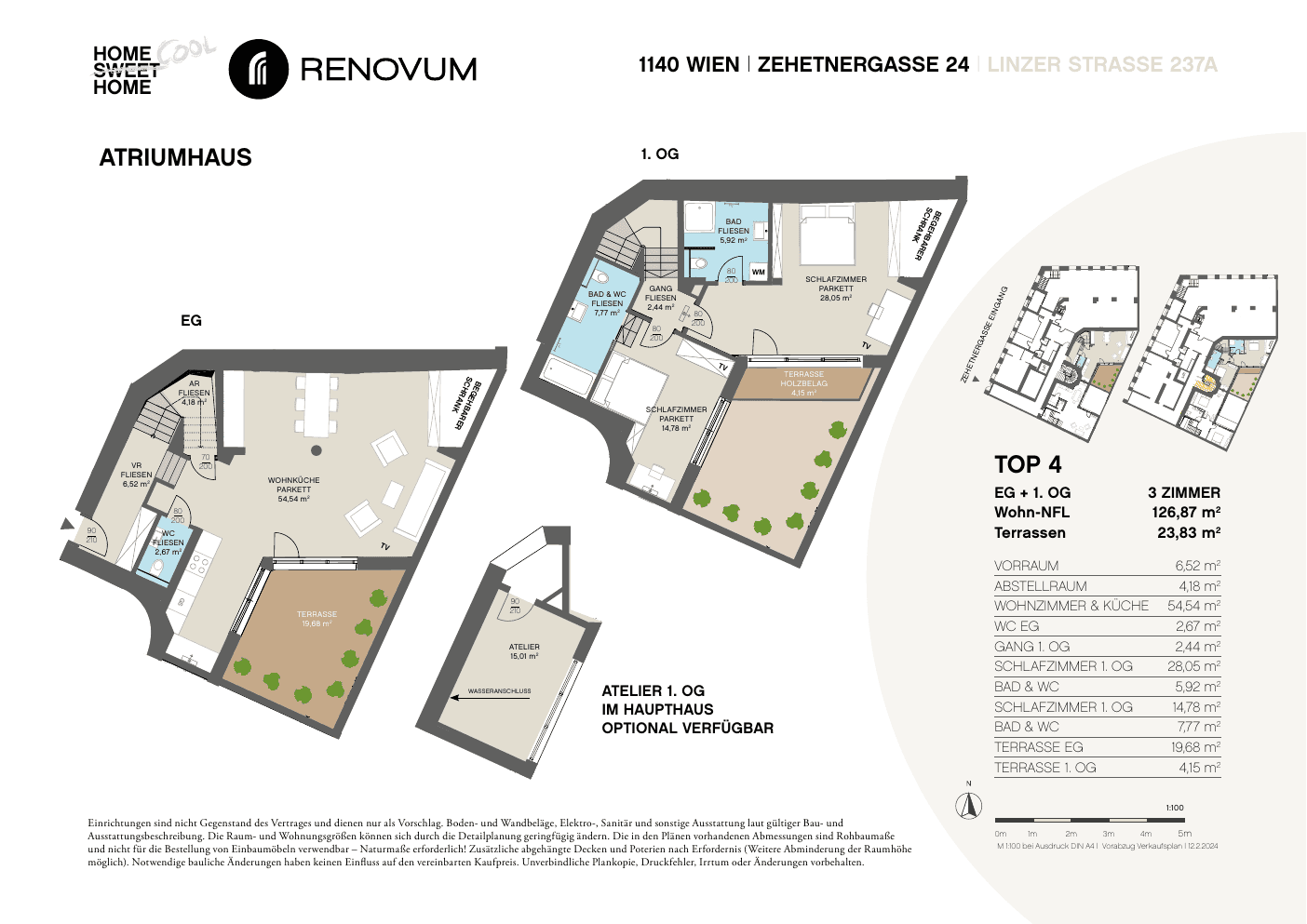 Grundriss Top Atelier — Zehetnergasse 24 / Linzer Straße 237A — 1 Zimmer — 14,9 m² — 1st floor