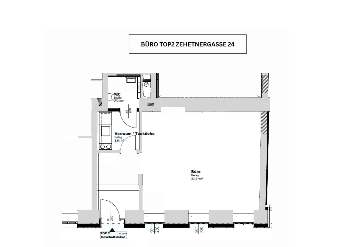 Grundriss Top 2 — Zehetnergasse 24 / Linzer Straße 237A — 1 Zimmer — 39,2 m² — Ground floor