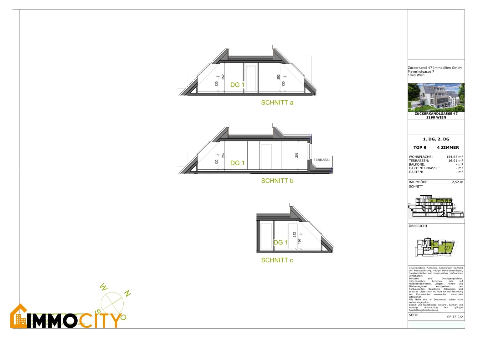 Grundriss Top 9 — Zuckerkandlgasse 47 — 4 Zimmer — 144,6 m² — 1st attic floor / 2nd attic floor — Panoramablick — Grundriss 2/2