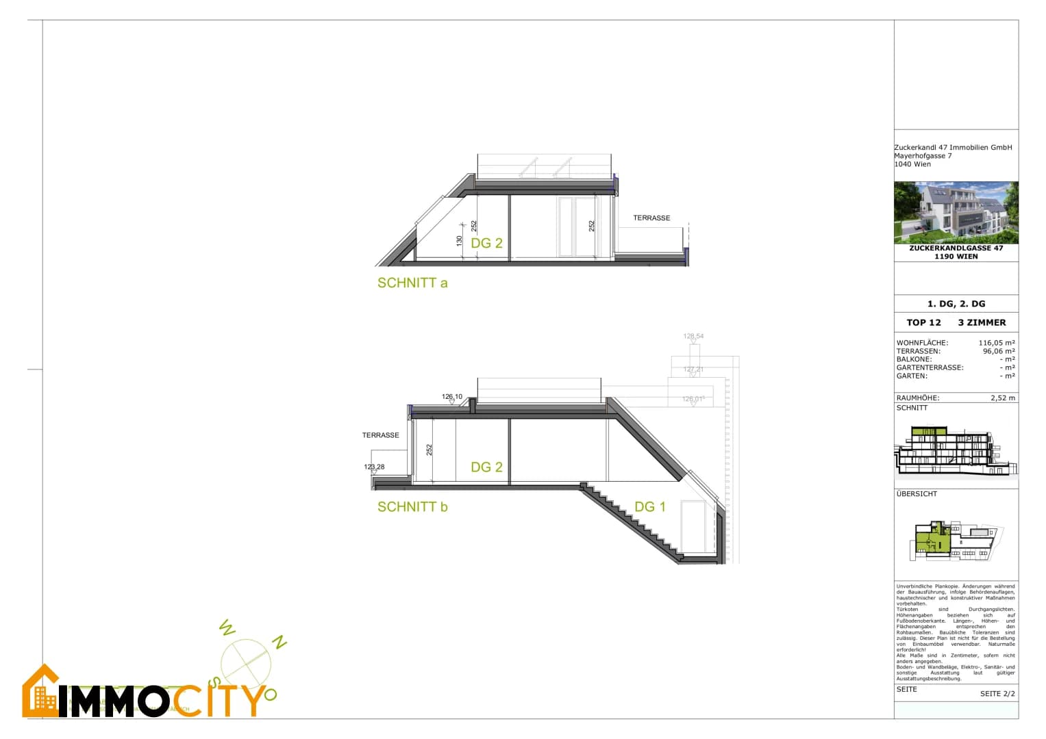 Grundriss Top 12 — Zuckerkandlgasse 47 — 3.5 Zimmer — 116,1 m² — 1st attic floor / 2nd attic floor — Panoramablick — Grundriss 2/2