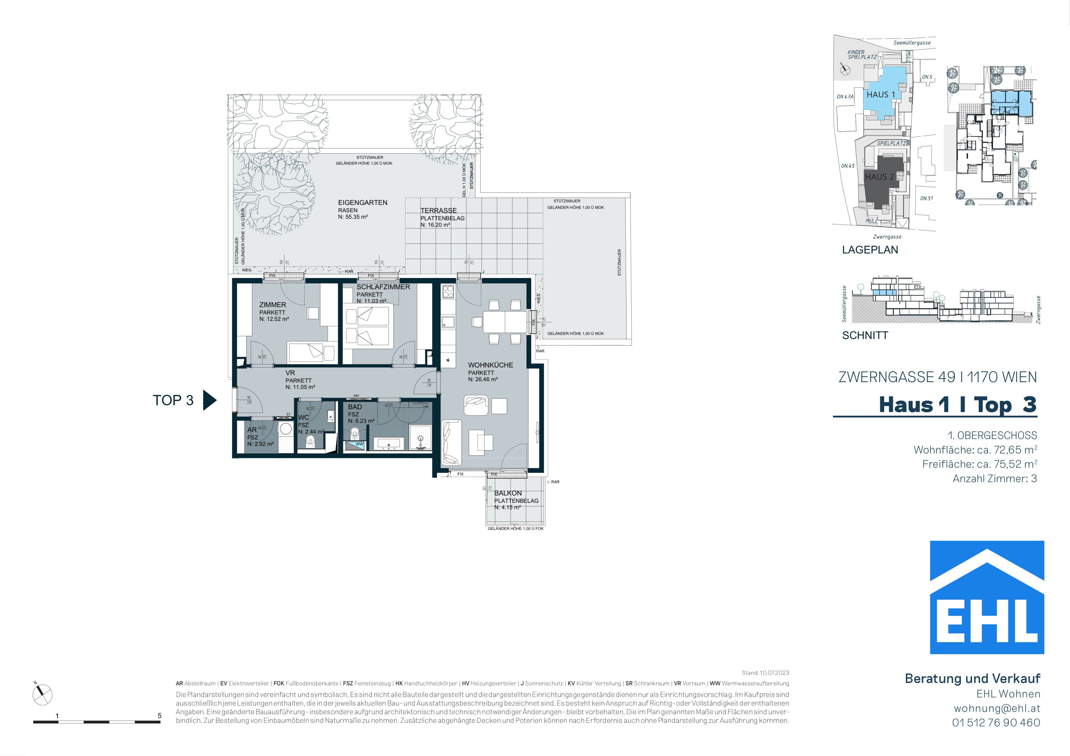 Grundriss 3 — Zwerngasse 49 — 3 Zimmer — 72,9 m² — 1st floor